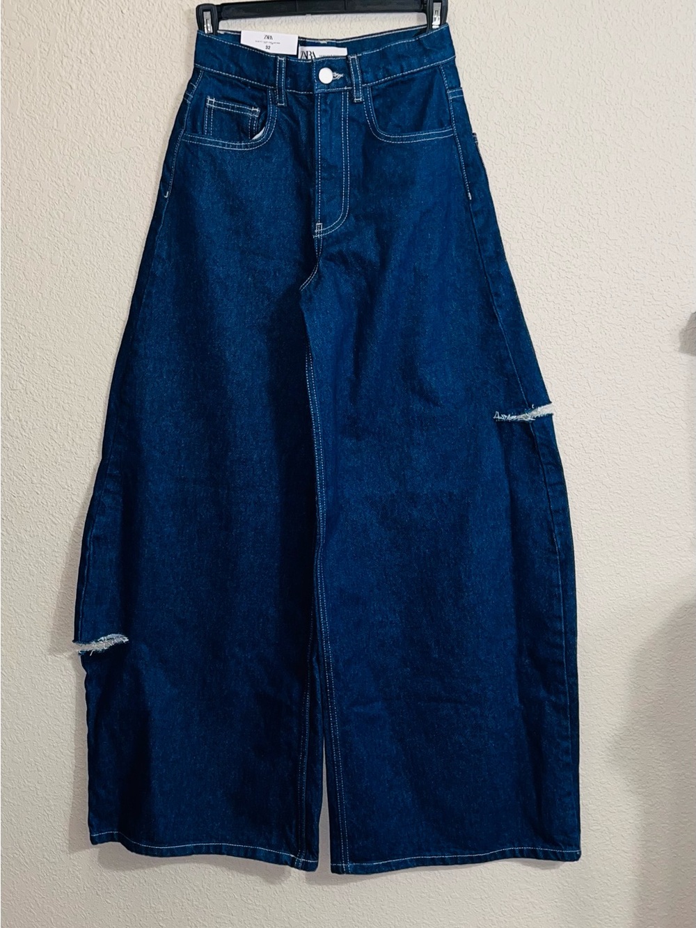 Zara Dark Blue Wide Leg Flare Jeans